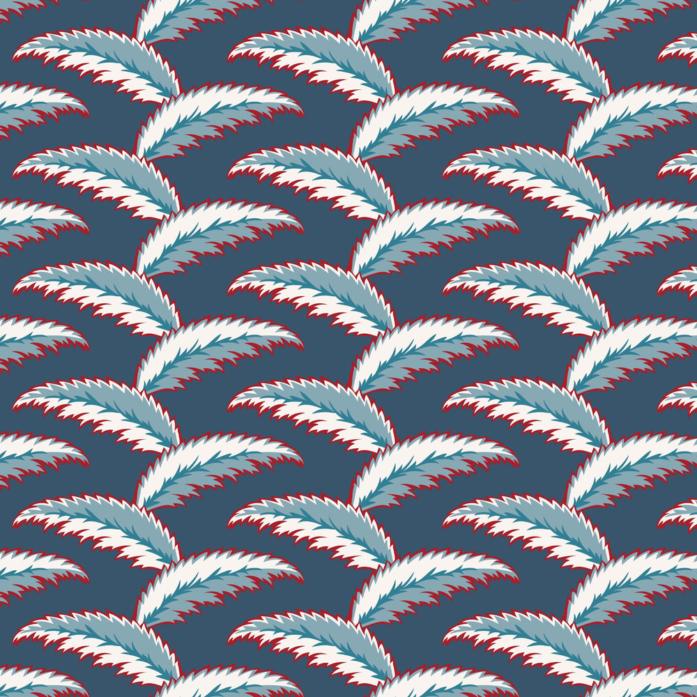 Persian Palm Wallpaper - Blue and Red