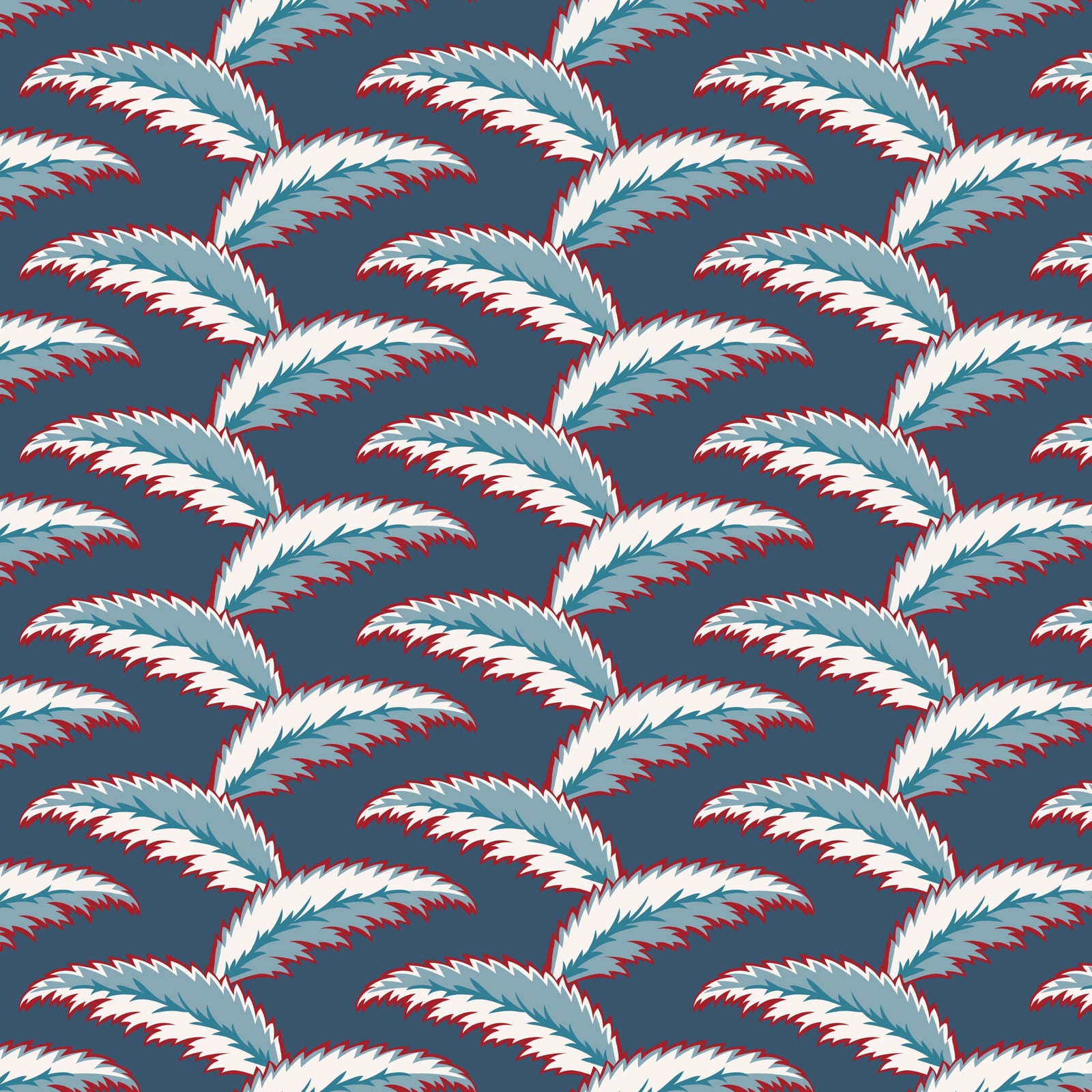 Persian Palm Wallpaper - Blue and Red