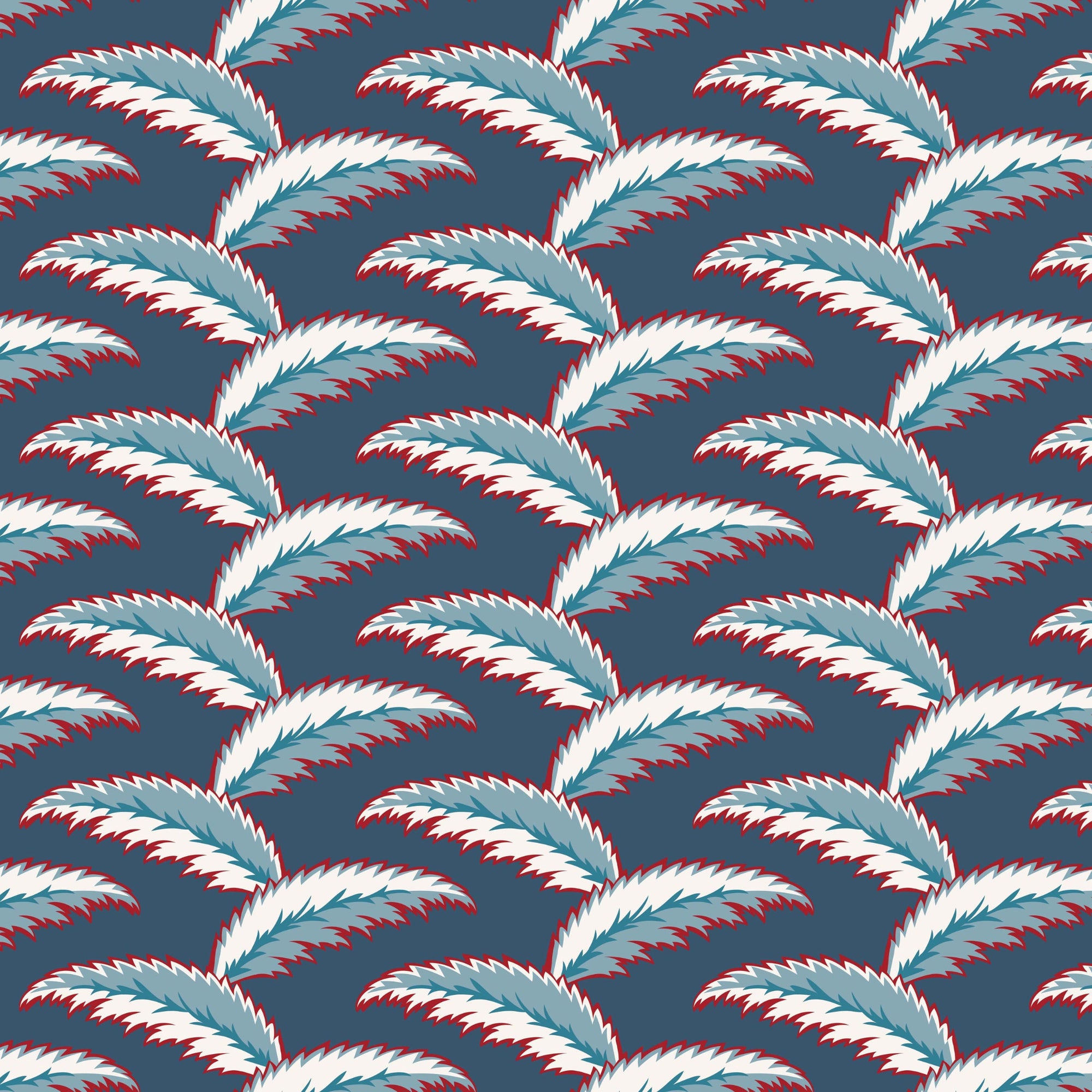 Persian Palm Wallpaper - Blue and Red