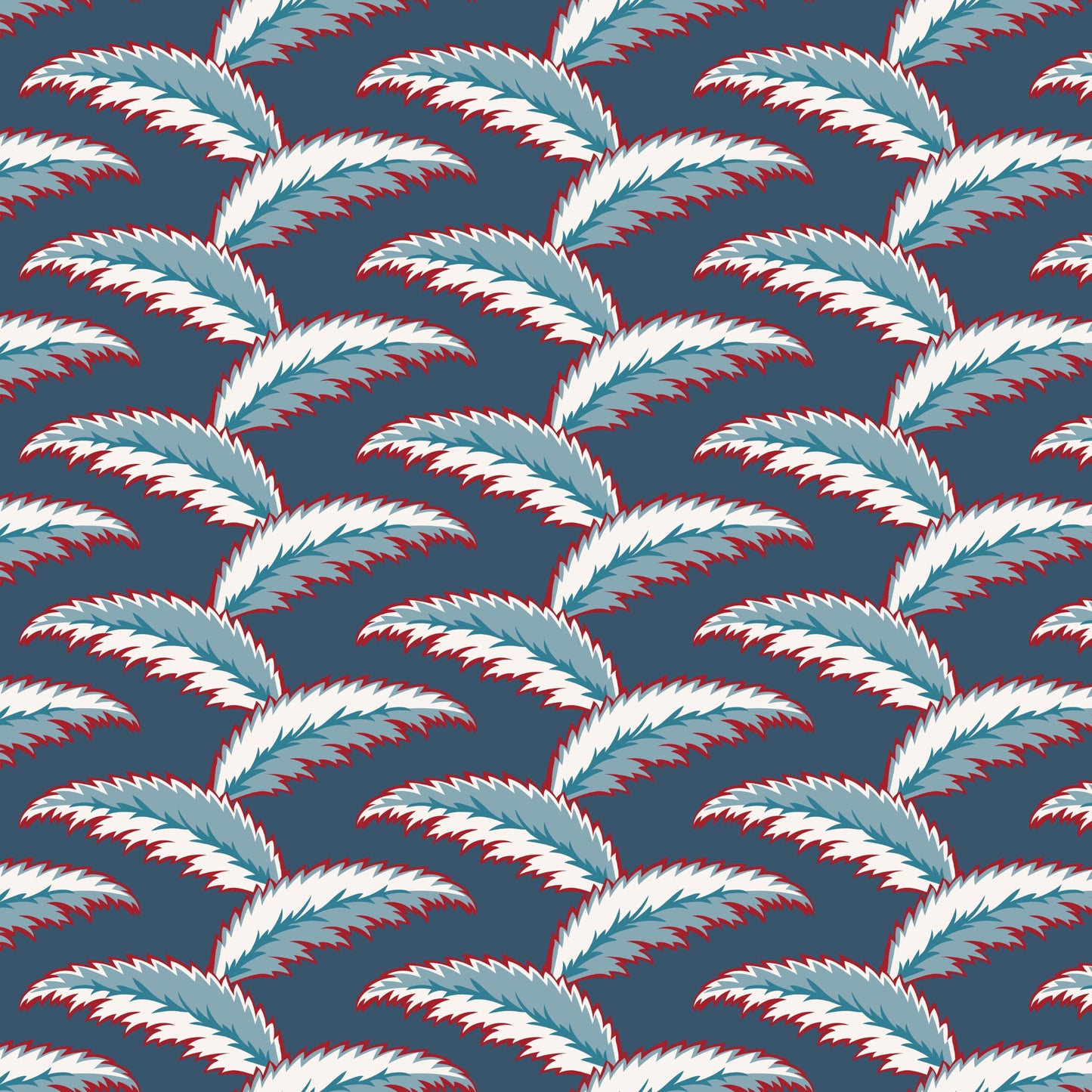Persian Palm Wallpaper - Blue and Red
