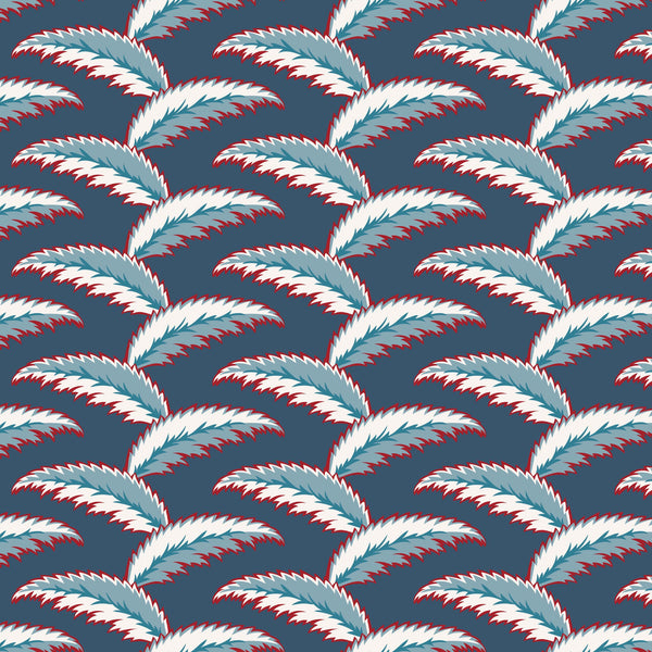 Persian Palm Wallpaper - Blue and Red