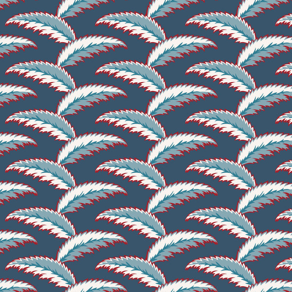 Persian Palm Wallpaper - Blue and Red