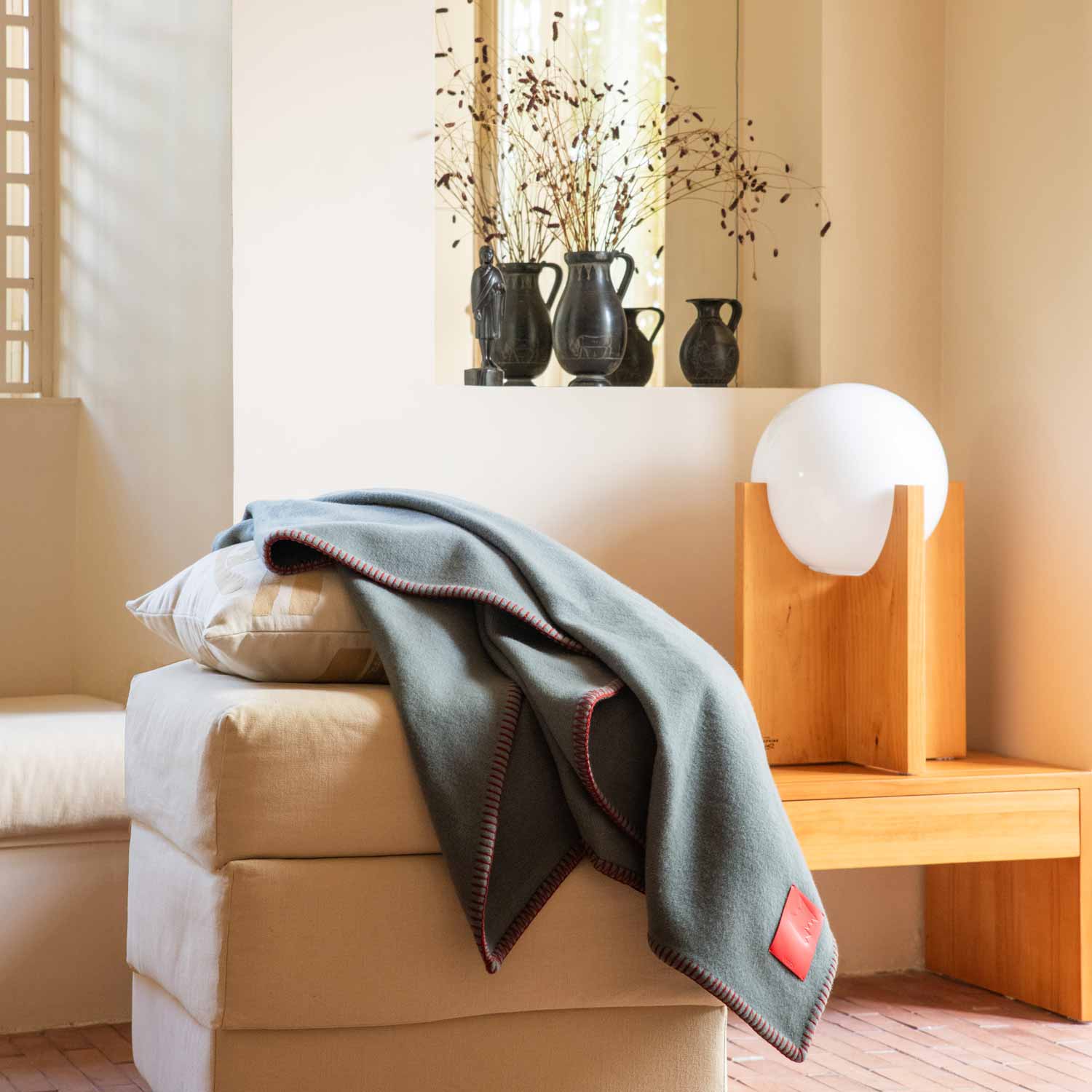 Merino Blanket Grey and Red