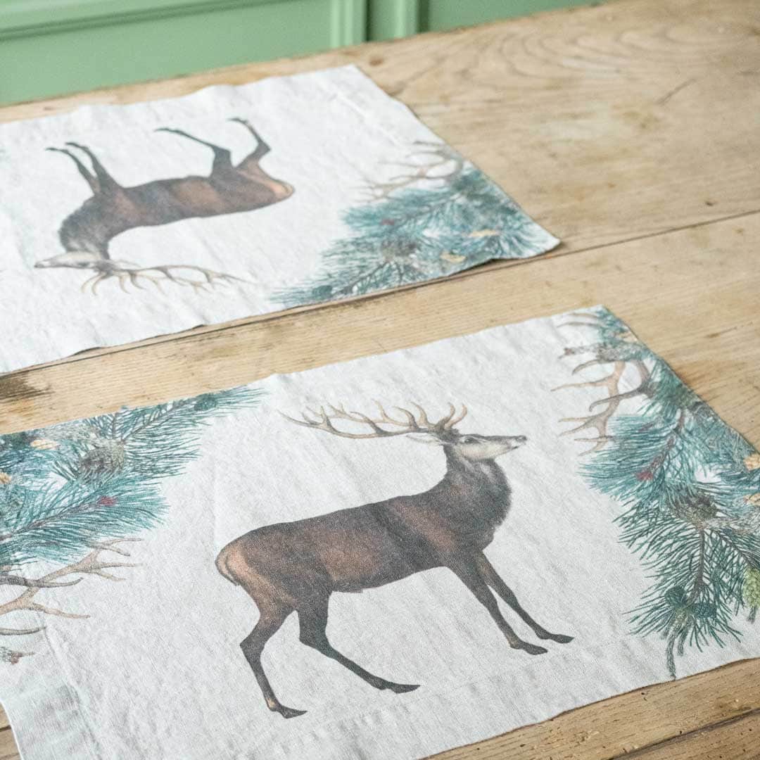 Linen Placemats WILD DEER Set of 2