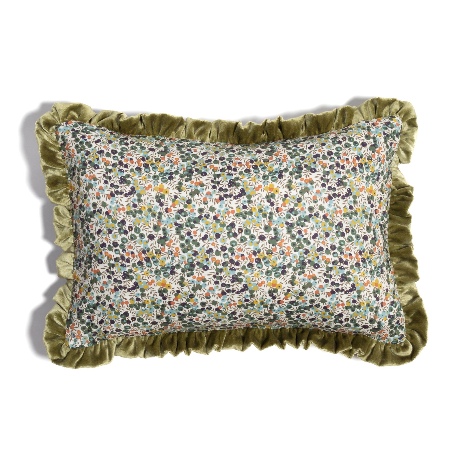 Velvet Ruffle Cushion made from Liberty Fabric 'Wiltshire'