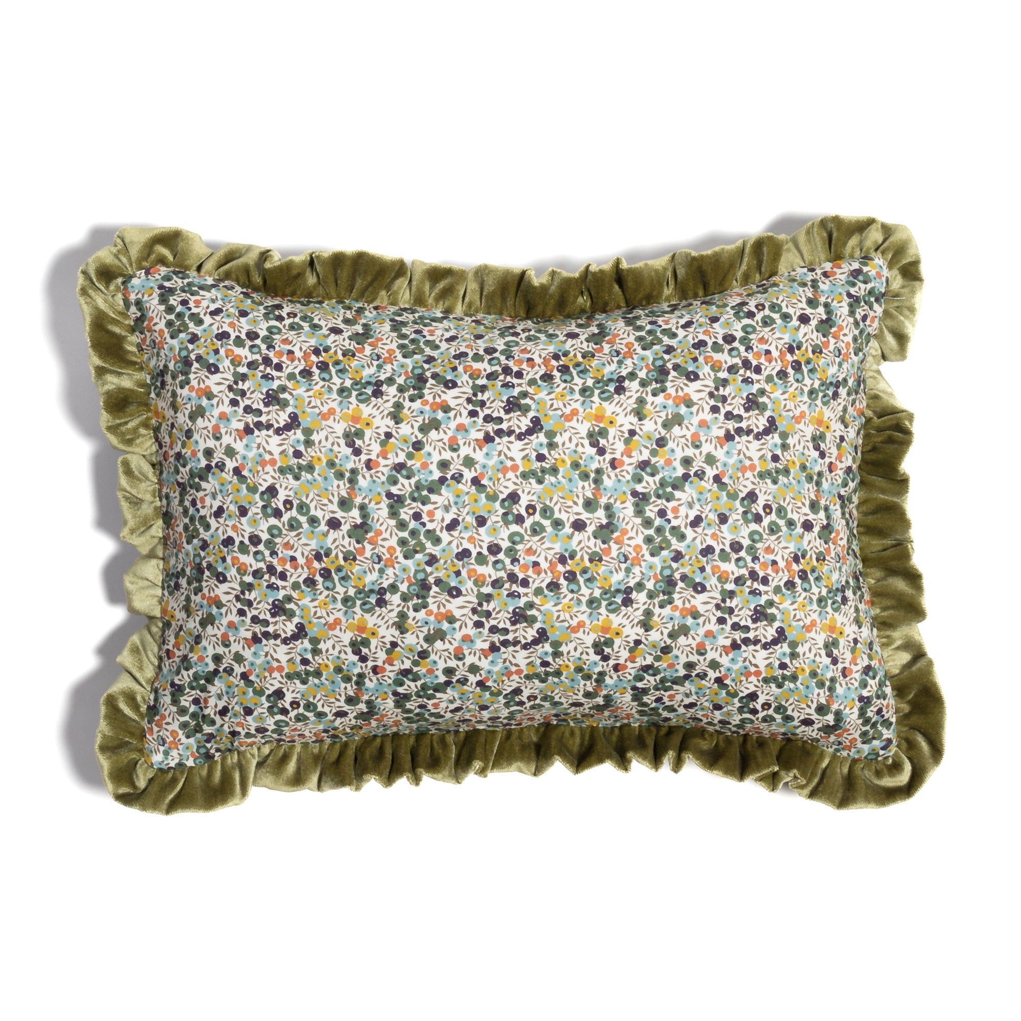 Velvet Ruffle Cushion made from Liberty Fabric 'Wiltshire'