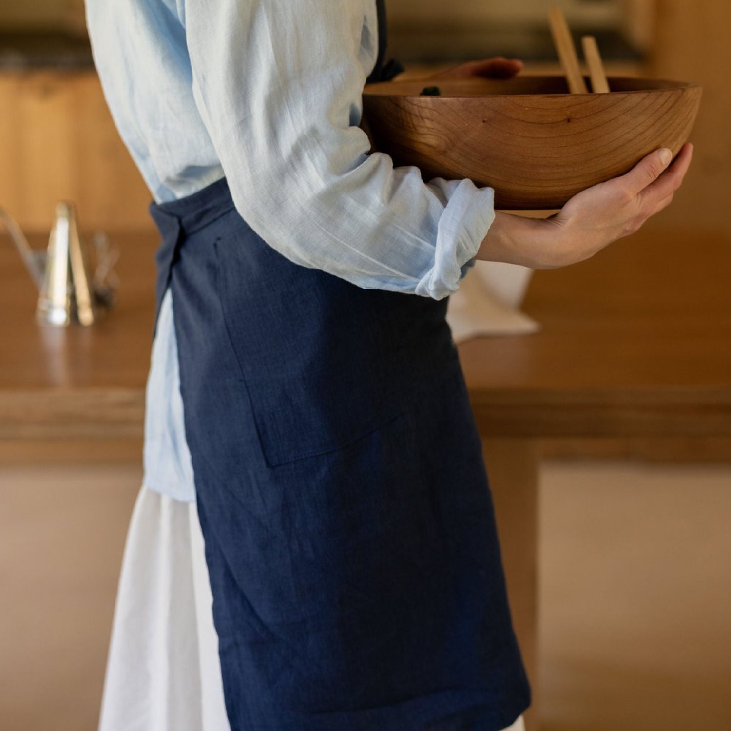 Handcrafted Linen Apron – Blue with Embroidery