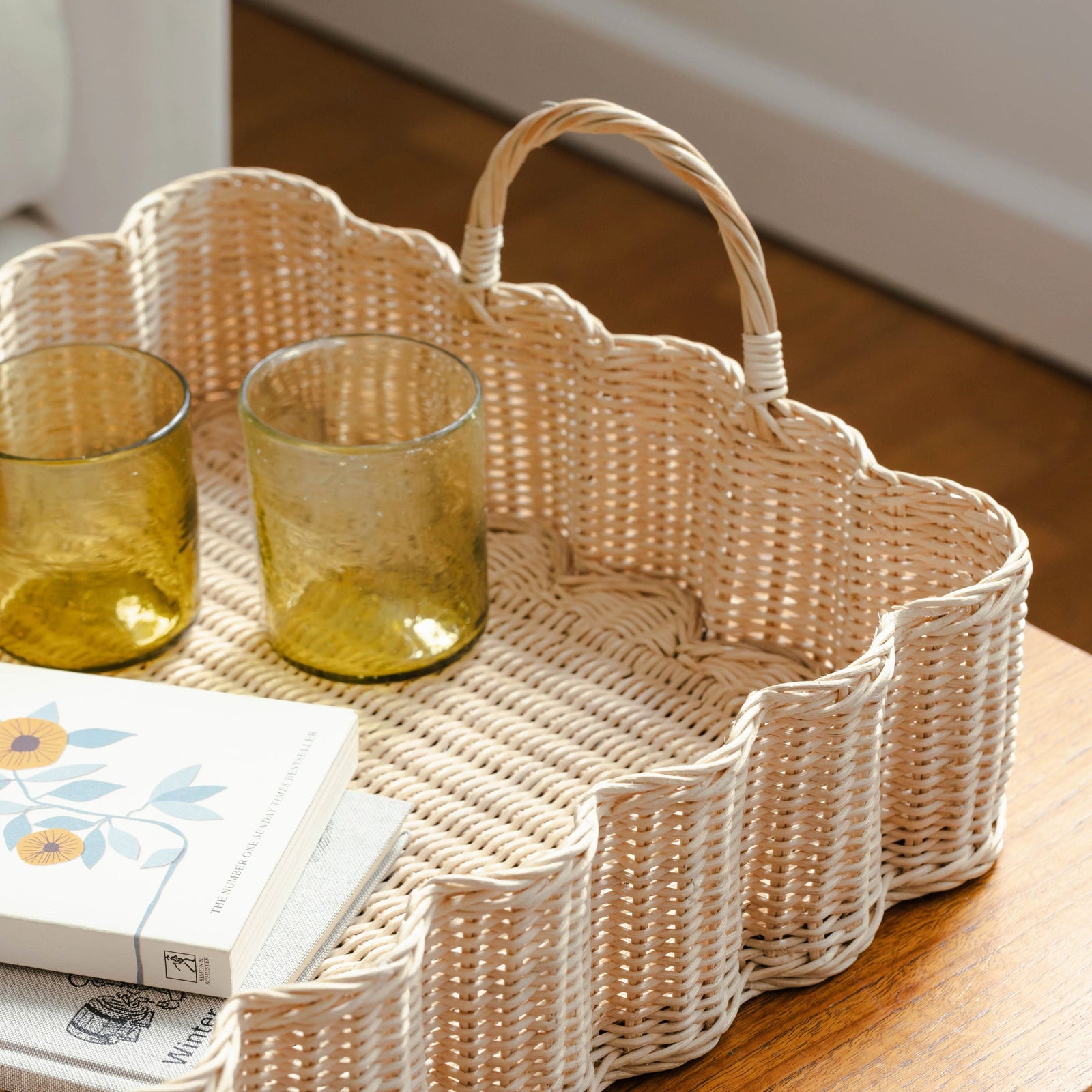 Wave Rattan Tray, Big Natural