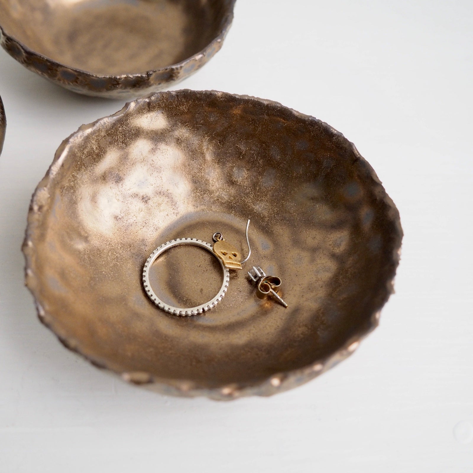 Handmade Gold Textural Ceramic Ring Dish