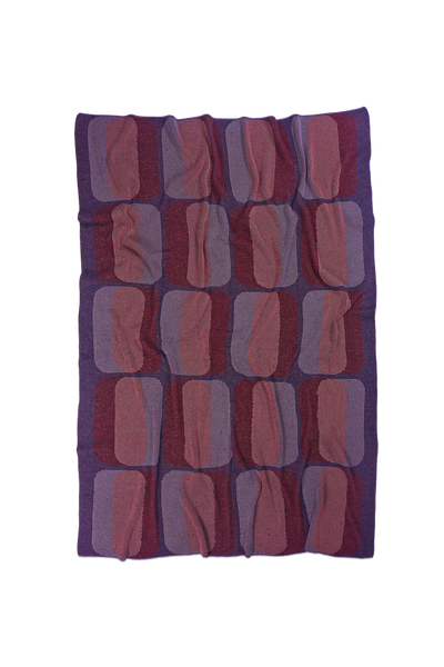 red/purple geometric knit blanket in merino wool and organic cotton