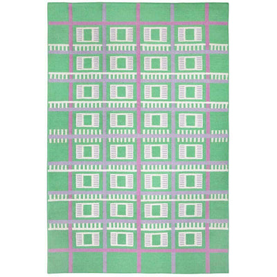 Green Labourdonnais Flatweave Rug handwoven with a checkered grid design