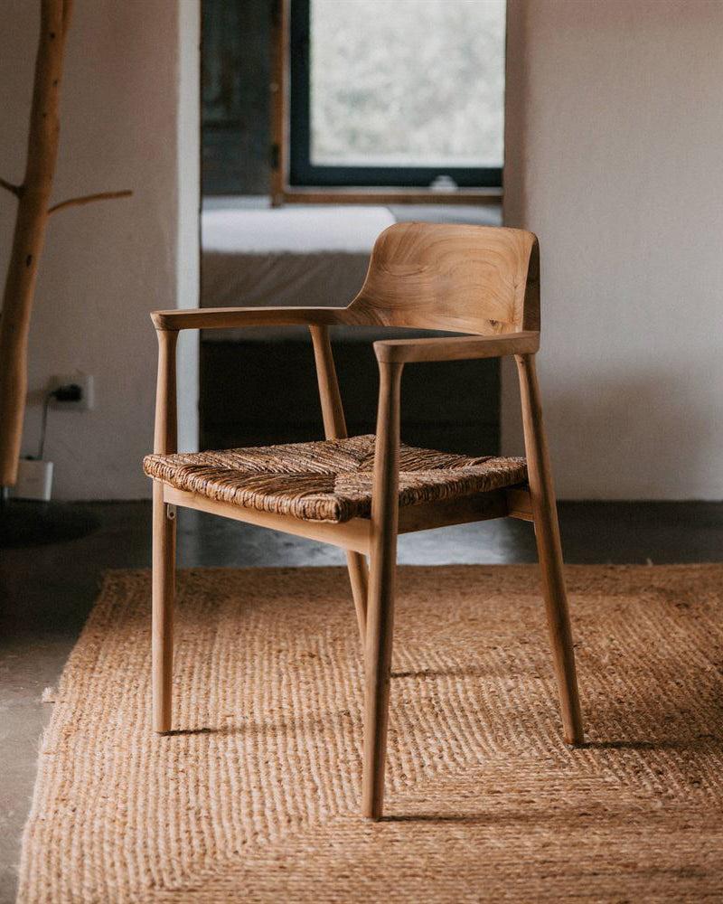 Vasto Solid Teak Chair with Natural Banana-Fibre Seat