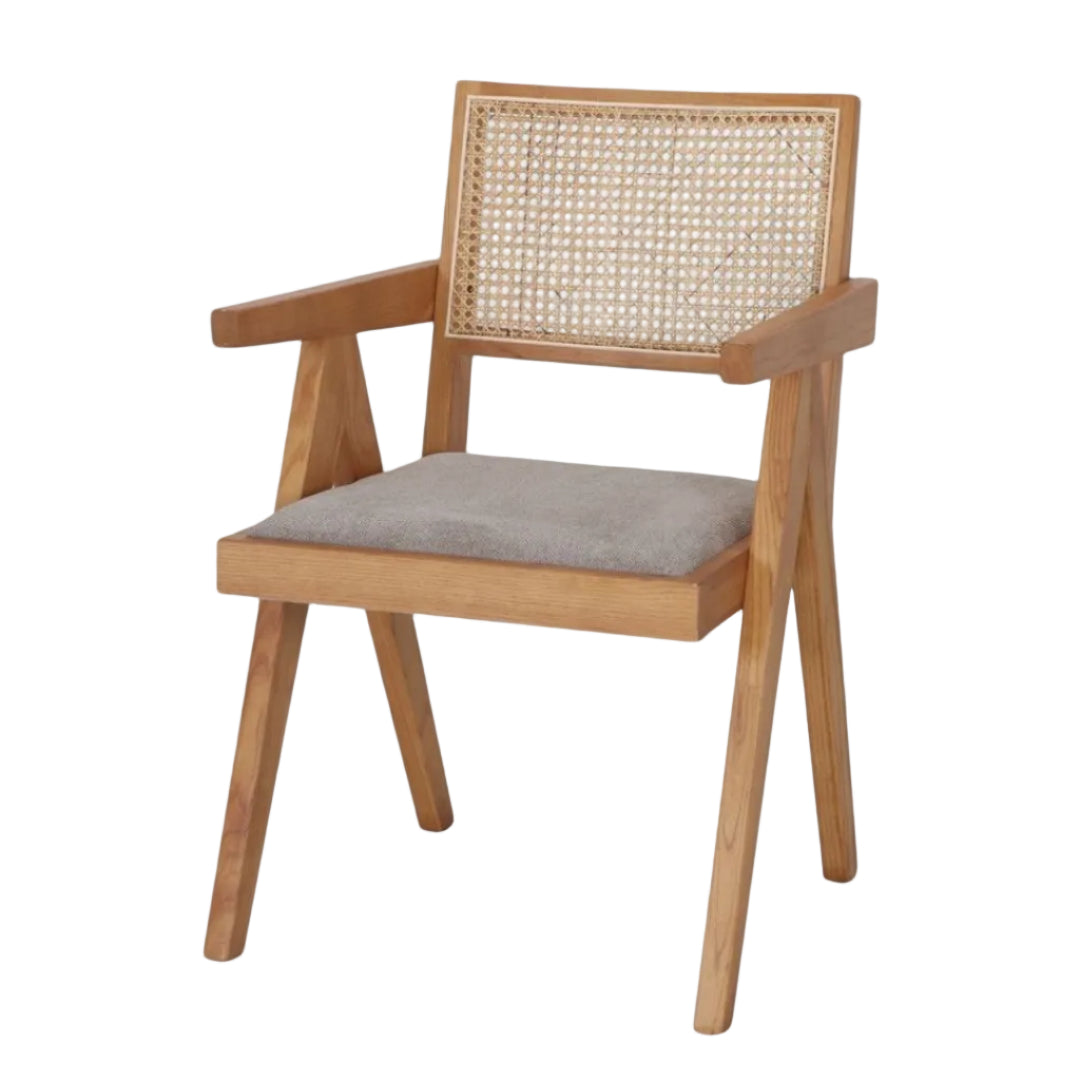 Lagos Solid Elmwood Chair with Rattan Back and Fabric-Upholstered Seat
