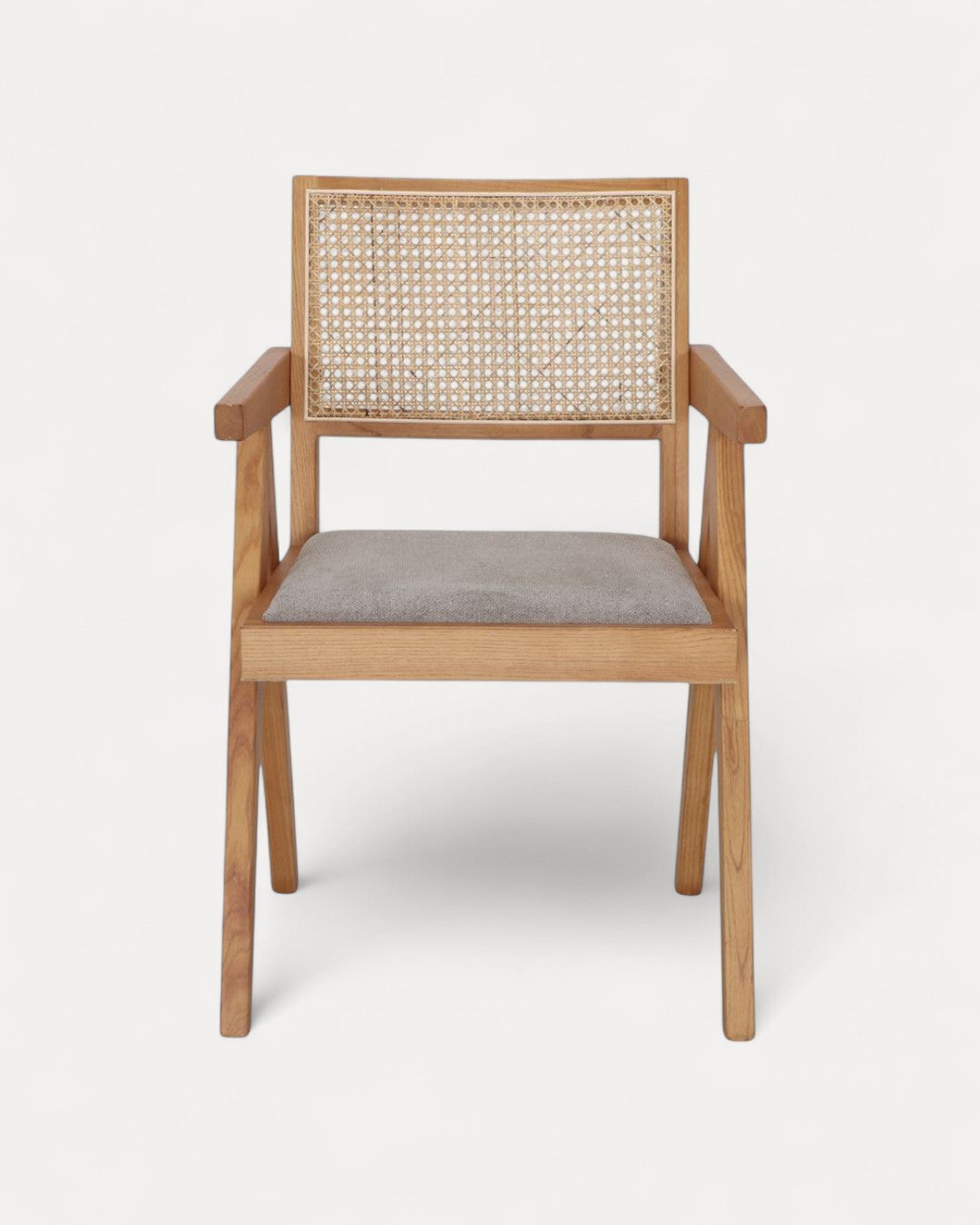 Lagos Solid Elmwood Chair with Rattan Back and Fabric-Upholstered Seat
