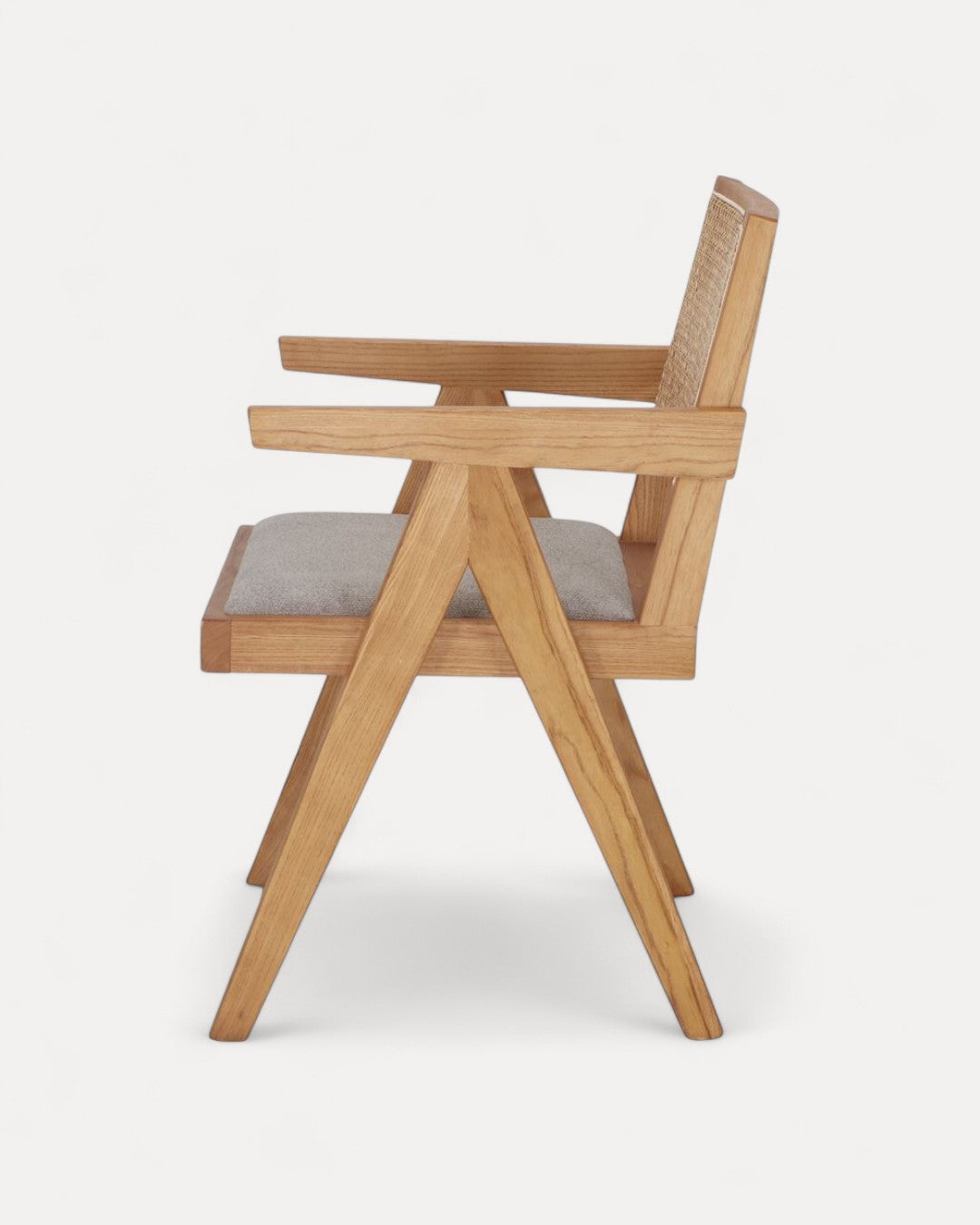 Lagos Solid Elmwood Chair with Rattan Back and Fabric-Upholstered Seat