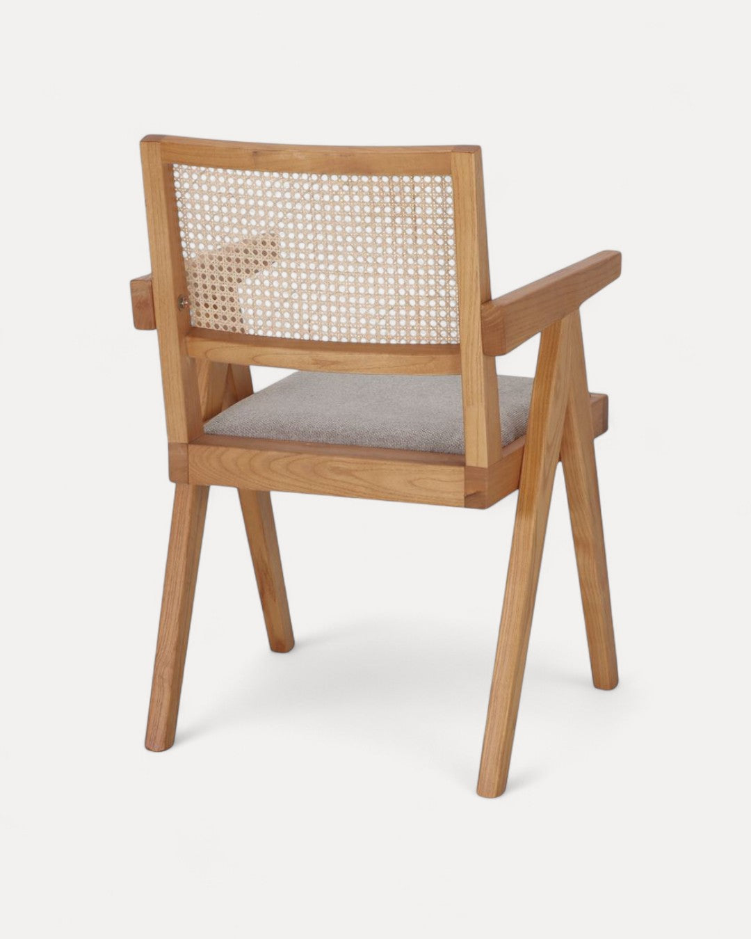 Lagos Solid Elmwood Chair with Rattan Back and Fabric-Upholstered Seat
