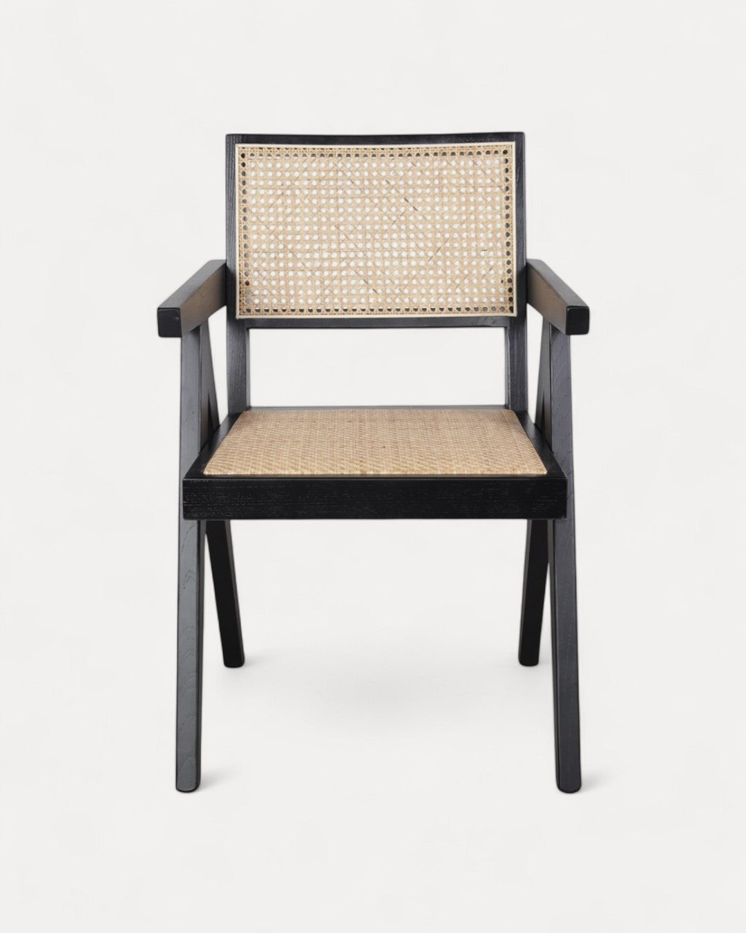 Lagos Black-Finish Solid Elmwood Chair with Rattan Seat and Back