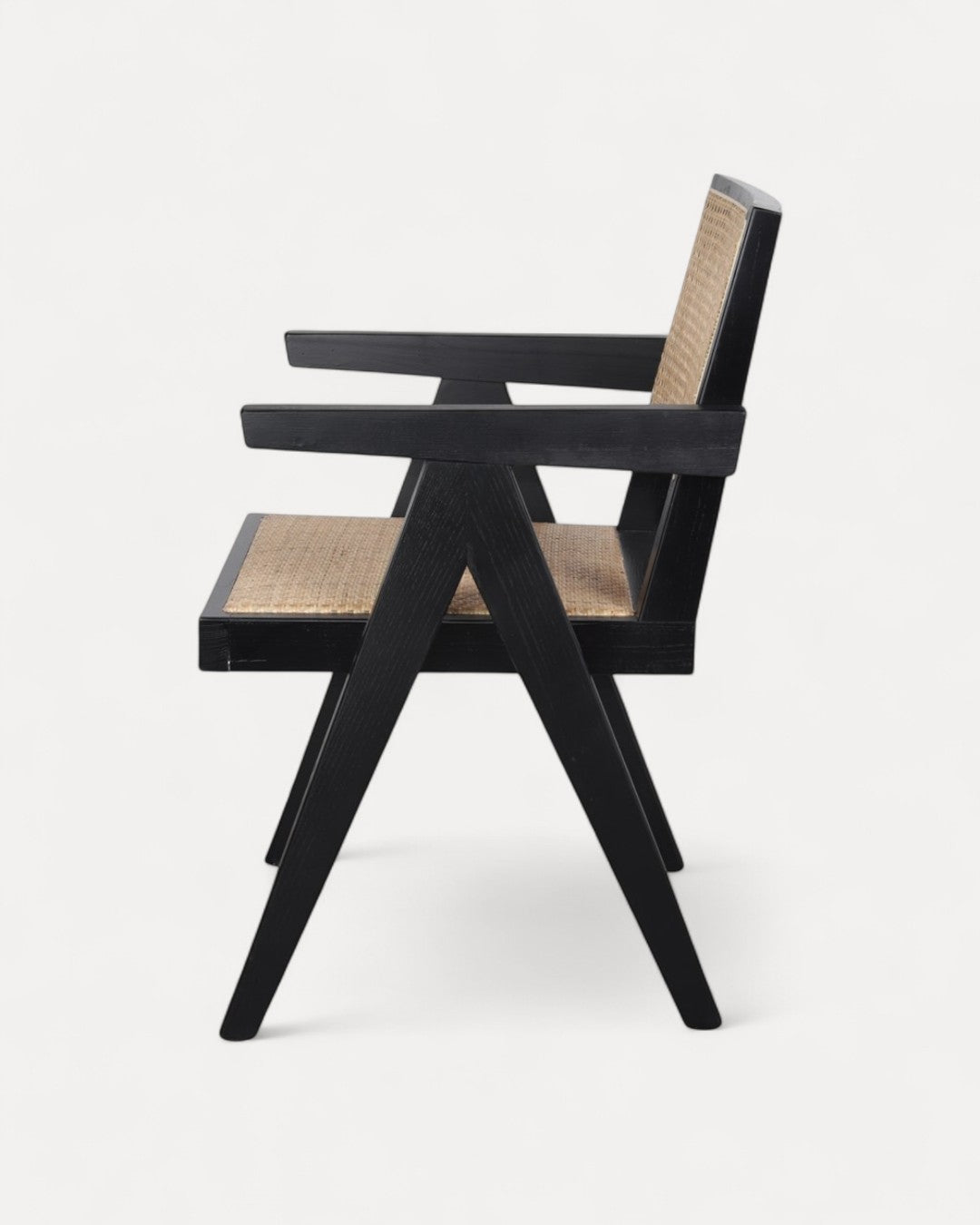 Lagos Black-Finish Solid Elmwood Chair with Rattan Seat and Back