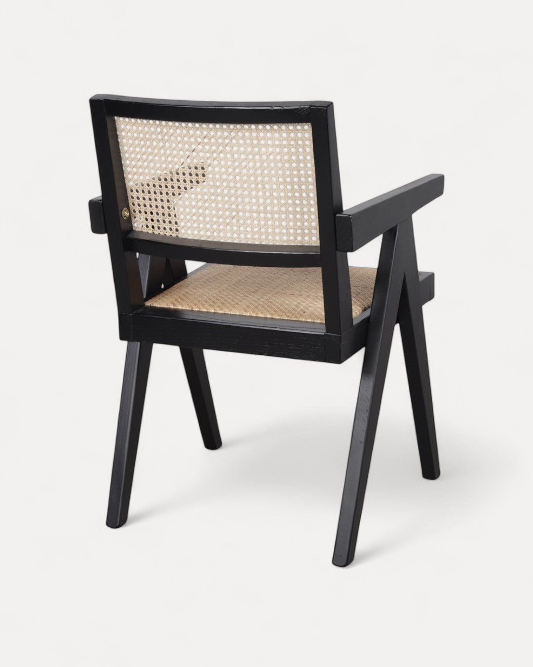 Lagos Black-Finish Solid Elmwood Chair with Rattan Seat and Back