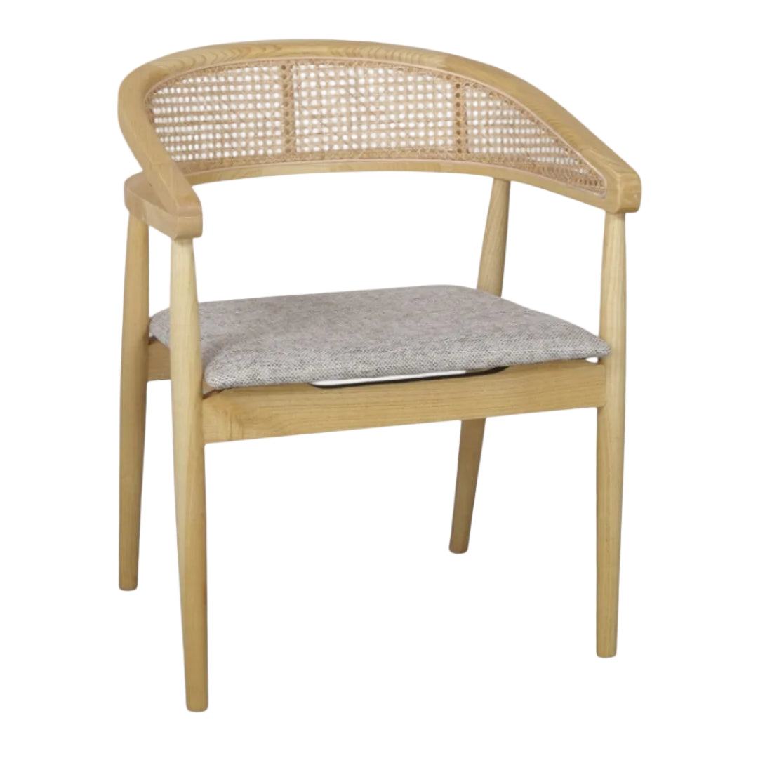 Lagoa Elmwood Chair with Rattan Back and Beige Upholstered Seat
