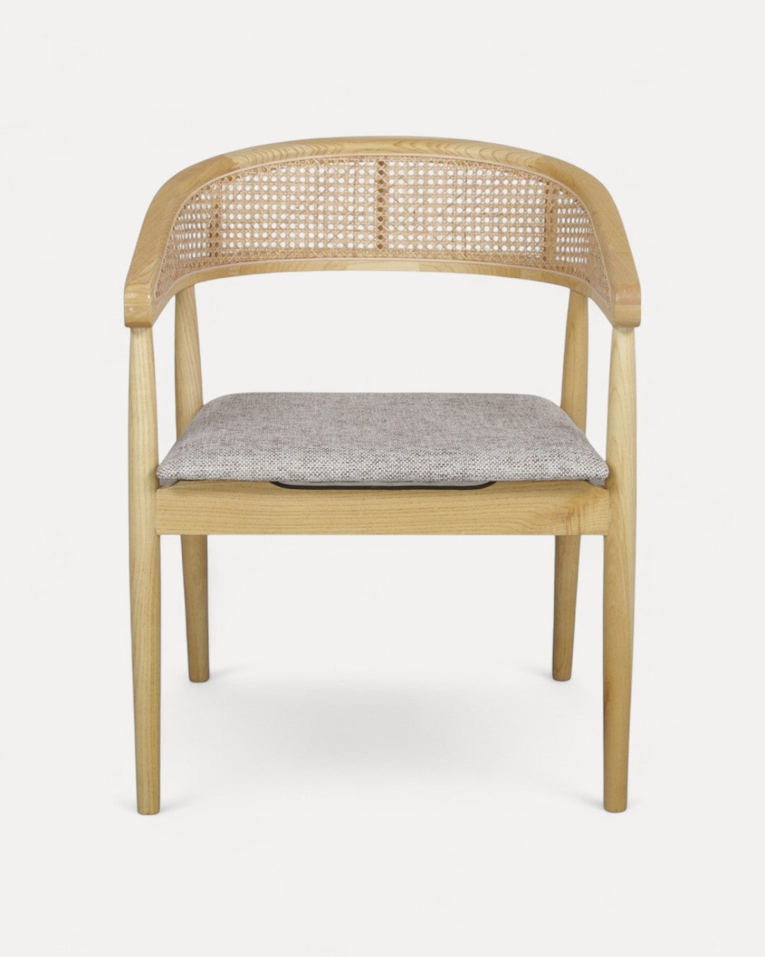 Lagoa Elmwood Chair with Rattan Back and Beige Upholstered Seat