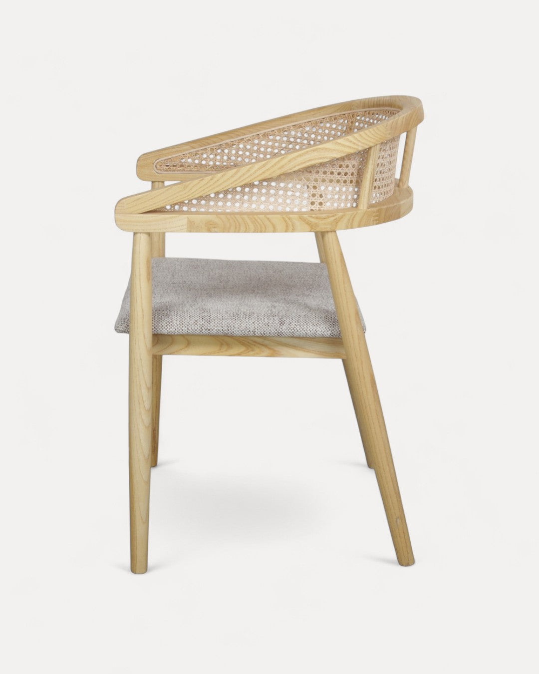 Lagoa Elmwood Chair with Rattan Back and Beige Upholstered Seat