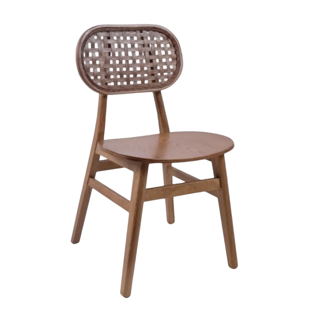 Arezzo Solid Elmwood Chair with Natural Rattan Back