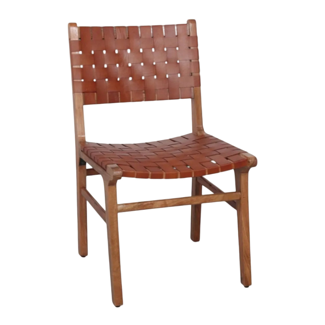 Lucca Wood Chair with Brown Faux-Leather Seat