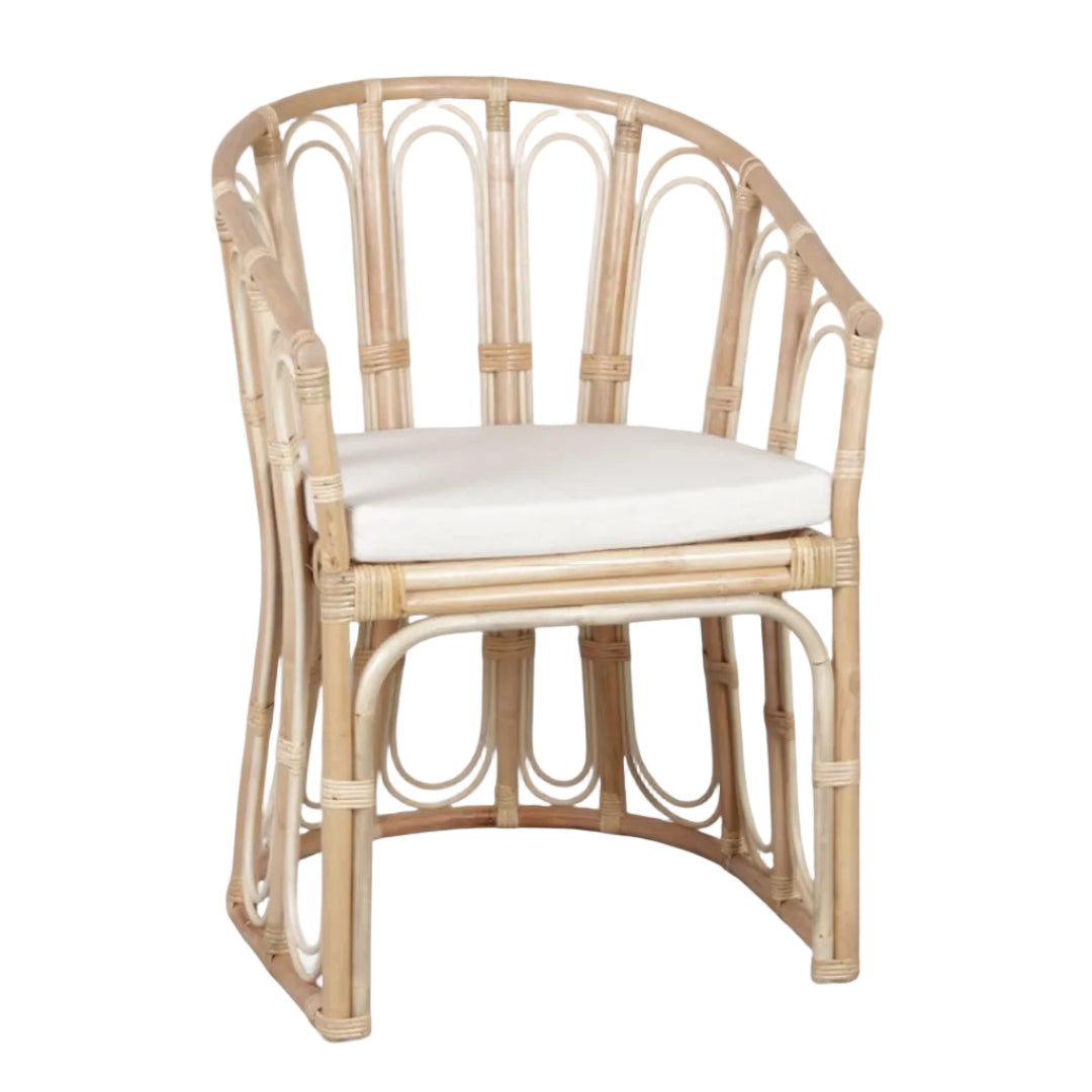 Positano Natural Wicker Chair with White Padded Cushion
