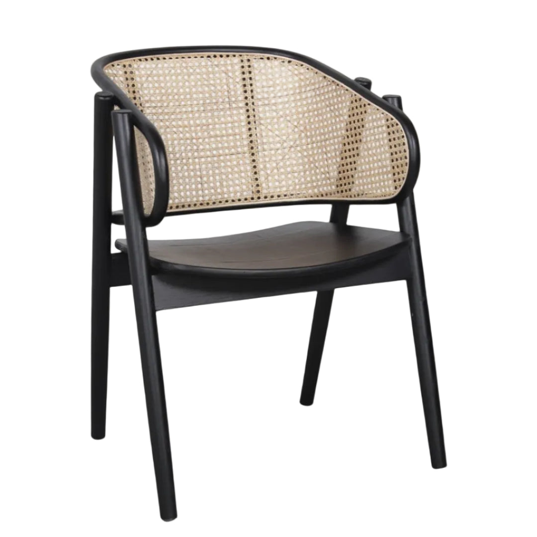 Siena Black-Finish Elmwood Chair with Natural Rattan Back