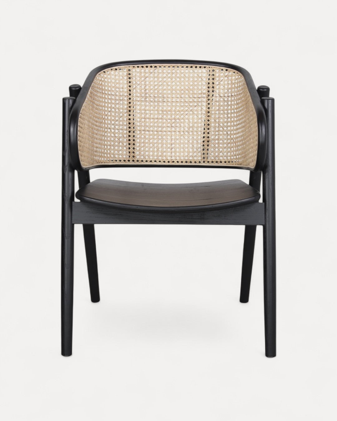 Siena Black-Finish Elmwood Chair with Natural Rattan Back