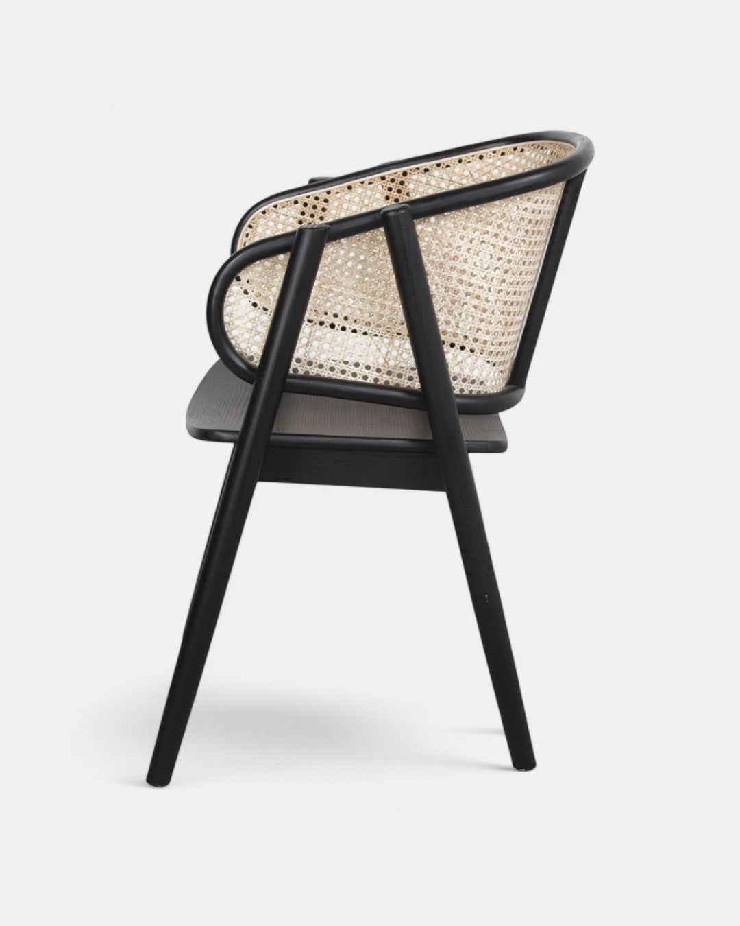 Siena Black-Finish Elmwood Chair with Natural Rattan Back