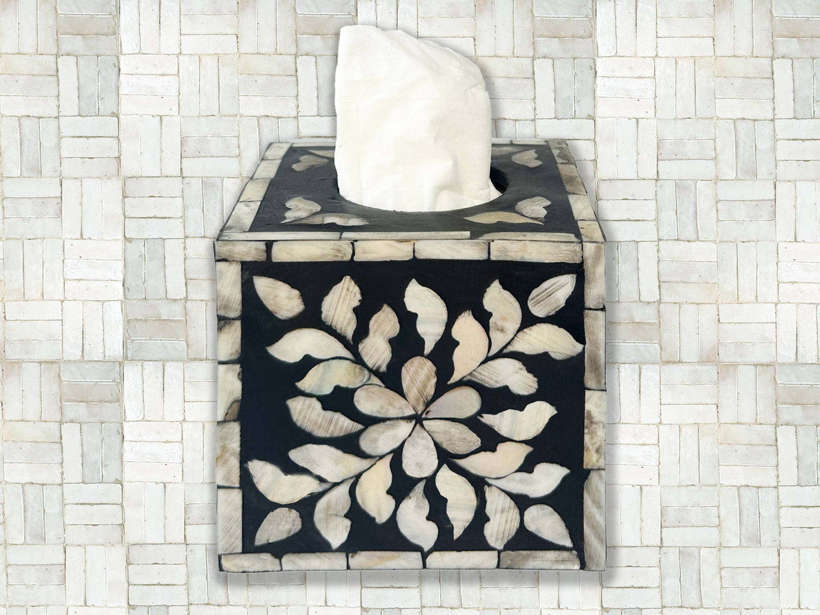 Mother Of Pearl Inlay Tissue Box Cover Black