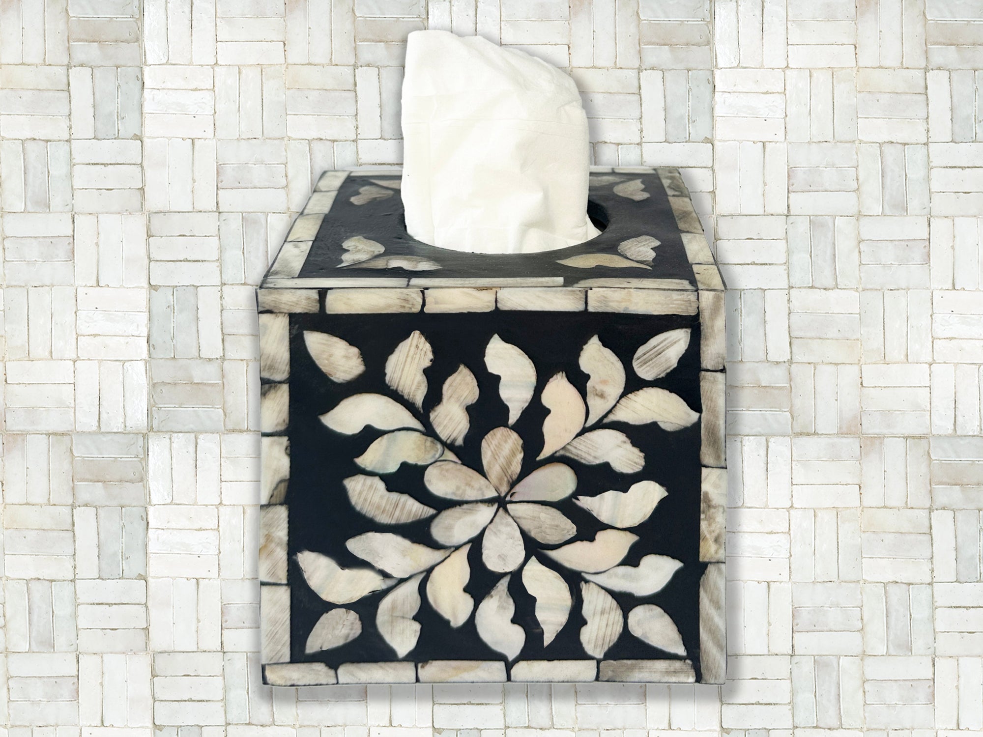 Mother Of Pearl Inlay Tissue Box Cover Black