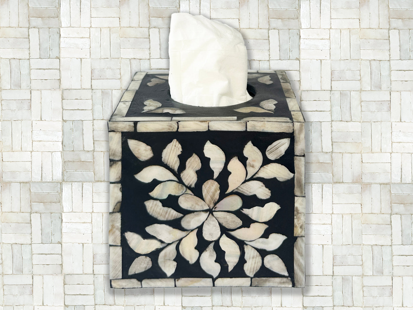 Mother Of Pearl Inlay Tissue Box Cover Black