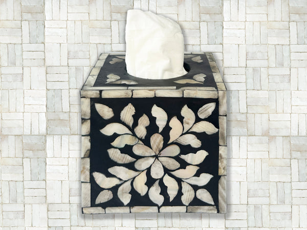 Mother Of Pearl Inlay Tissue Box Cover Black