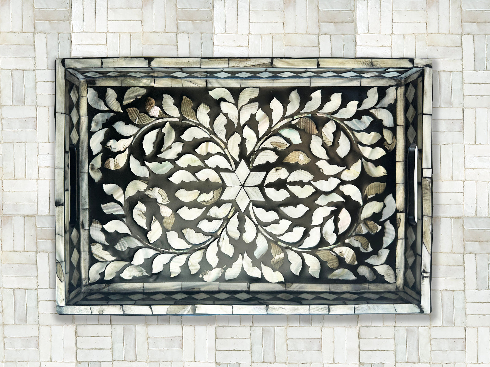 Mother Of Pearl Inlay Tray (Black)