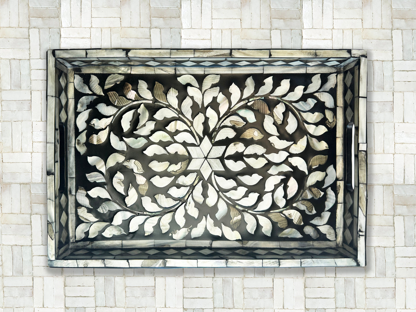 Mother Of Pearl Inlay Tray (Black)