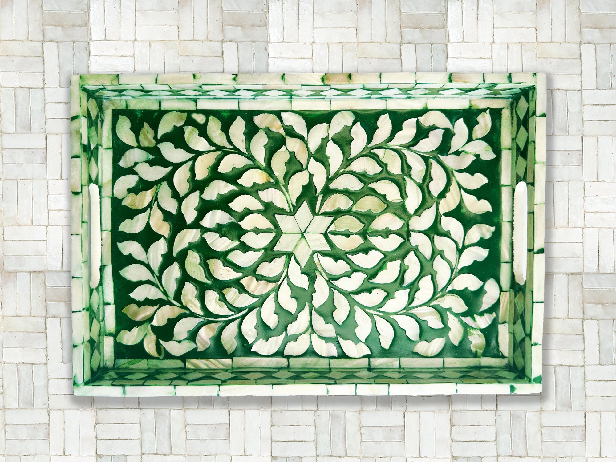 Inlaid Mother Of Pearl Tray (Green)