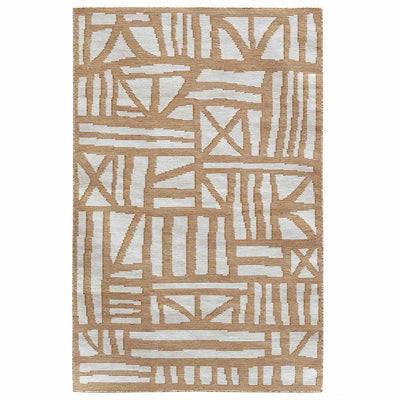Mustard flatweave wool rug handwoven with a natural, organic graphic pattern inspired by timber framed Tudor buildings.