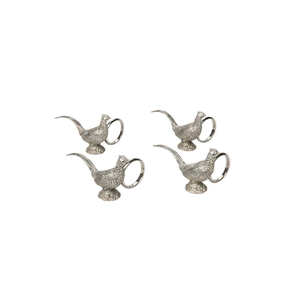 Pheasant Feathered Pewter Napkin Ring - Set of 4