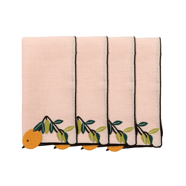 Hand Embroidered Citrus Bloom Napkins 18" x 18" (Set of 4)
