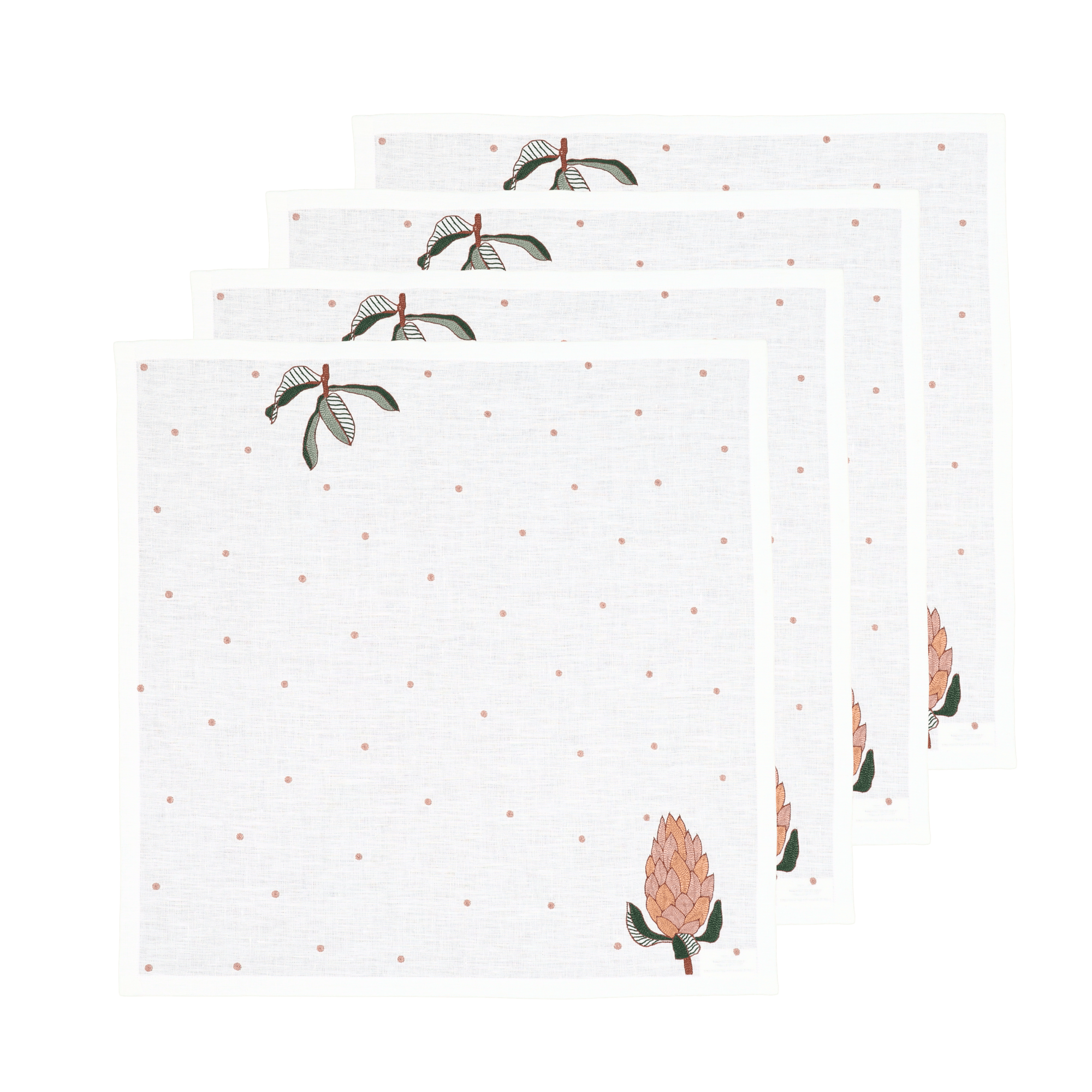 Hand Embroidered Autum Meadow Napkins 18" x 18" (Set of 4)