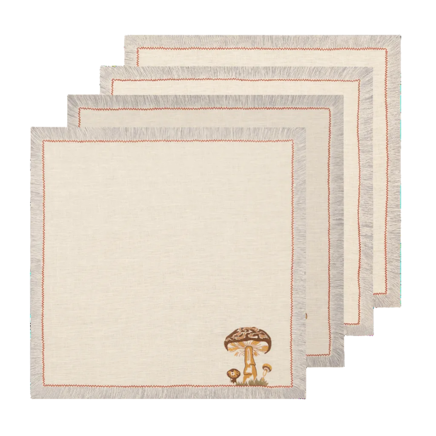 Hand Embroidered Woodland Forage Napkins 18" x 18" (Set of 4)