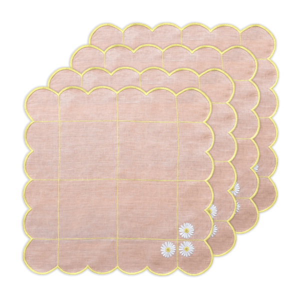 Hand Embroidered Blush Bloom Napkin 18" x 18" (Set of 4)