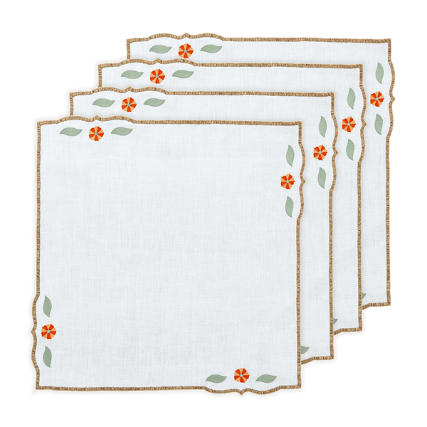 Hand Embroidered Buttercup Bloom Napkins 18" x 18" (Set of 4)