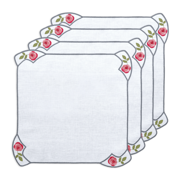 Hand Embroidered Rose Reverie Napkins 18" x 18" (Set of 4)