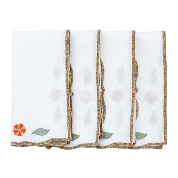 Hand Embroidered Buttercup Bloom Napkins 18" x 18" (Set of 4)