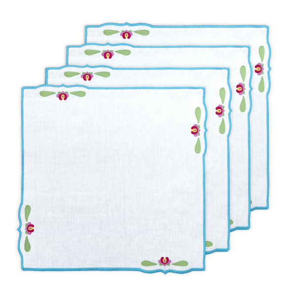 Hand Embroidered Buttercup Bloom Napkins 18" x 18" (Set of 4)
