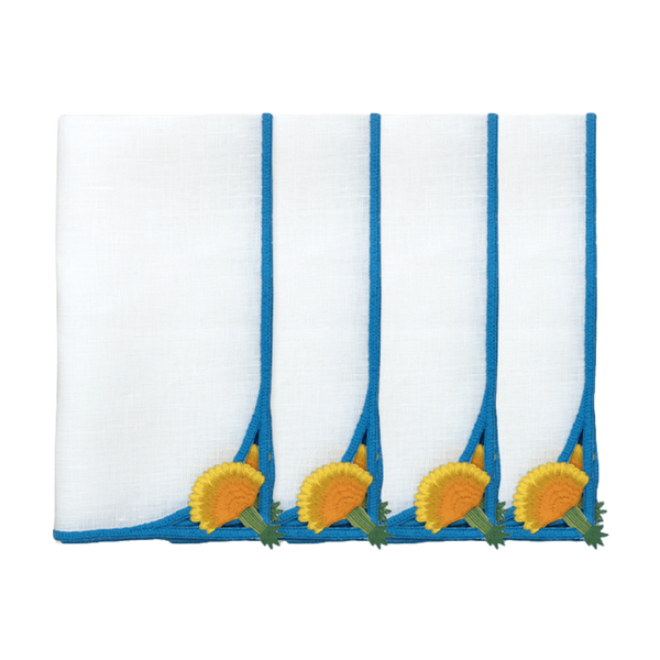 Hand Embroidered Dandelion Drift Napkins 18" x 18" (Set of 4)